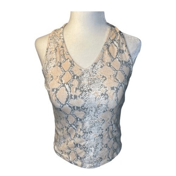 American Eagle Snakeskin Print Halter Top Pink White Gray Cropped V-Neck M